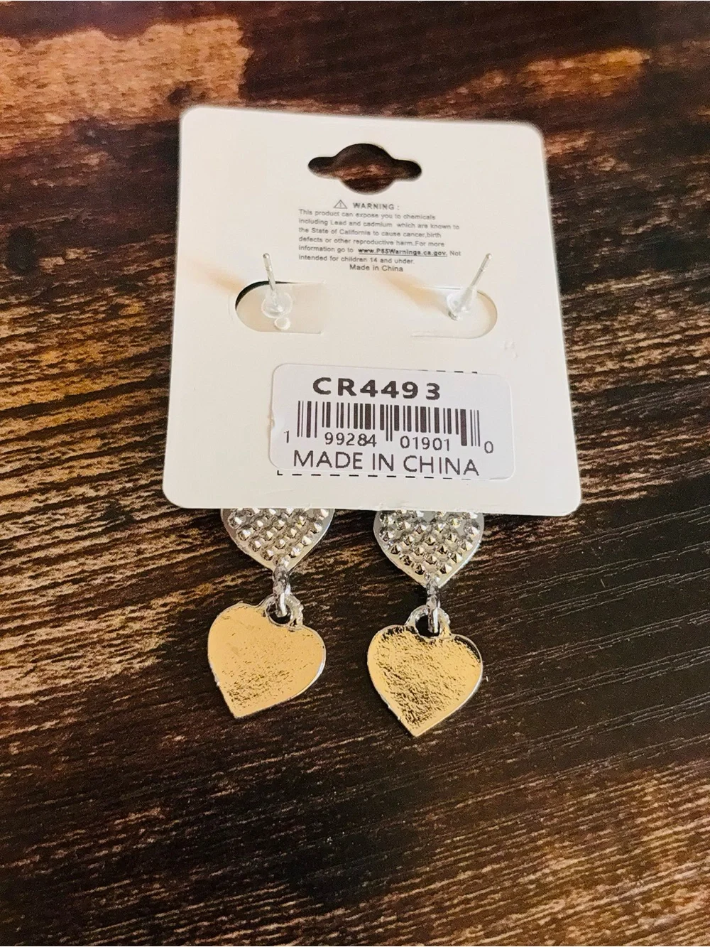 Nicole Red, White & Blue Triple Heart Drop Earrings in Silver Tone